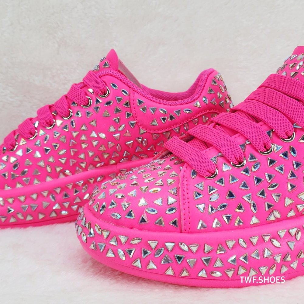 Geo Dazzle Cush Iridescent Stone Hot Pink Platform Sneakers Tennis Shoes - Picture 10 of 11